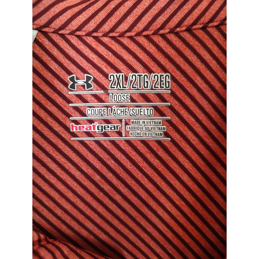 Under Armour Mens HeatGear Striped Polo Shirt Red Black 2XL Loose Short Sleeve - Picture 4 of 8